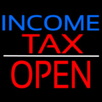 Blue Income Red Ta  Block Open Neonreclame