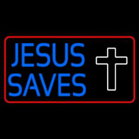 Blue Jesus Saves White Cross Neonreclame