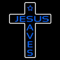 Blue Jesus Saves White Cross With Border Neonreclame