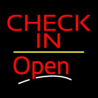 Check In Open Yellow Line Neonreclame