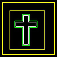 Christian Cross Yellow Border Neonreclame