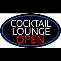 Cocktail Lounge Open Oval With Blue Border Neonreclame