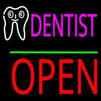 Dentist Logo Block Open Green Line Neonreclame