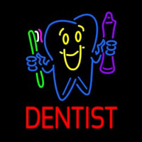 Dentist Tooth Logo With Brush And Paste Neonreclame