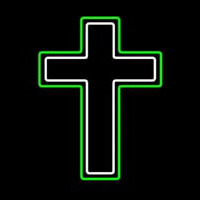 Green And White Christian Cross Neonreclame