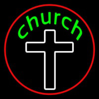 Green Church With Cross Neonreclame