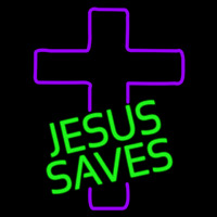 Green Jesus Saves Purple Cross Neonreclame