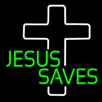 Green Jesus Saves White Cross Neonreclame