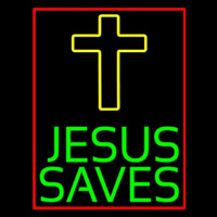 Green Jesus Saves Yellow Cross Neonreclame