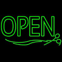 Green Open With Scissor Neonreclame