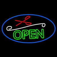 Green Open With Scissor Neonreclame