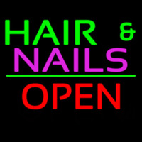 Hair And Nails Block Open Green Line Neonreclame