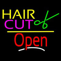 Hair Cut Logo Open Yellow Line Neonreclame