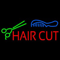 Hair Cut With Scissor And Comb Neonreclame