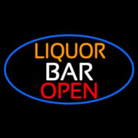 Liquor Bar Open Oval With Blue Border Neonreclame