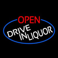 Open Drive In Liquor Oval With Blue Border Neonreclame