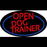 Red Open Dog Trainer Oval With Blue Border Neonreclame