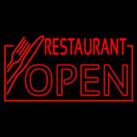 Red Restaurant Open With Knife And Fork Neonreclame