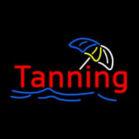 Red Tanning Blue Waves With Umbrella Logo Neonreclame