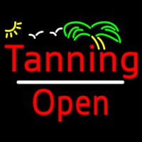 Red Tanning Open White Line With Palm Tree Neonreclame