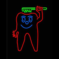 Teeth With Green Tooth Brush Neonreclame