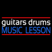 White Guitar Drums Blue Music Lesson Neonreclame