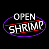 White Open Shrimp Oval With Blue Border Neonreclame