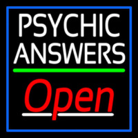 White Psychic Answers Red Open Green Line Blue Border Neonreclame