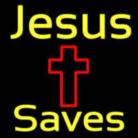 Yellow Jesus Saves With Cross Neonreclame